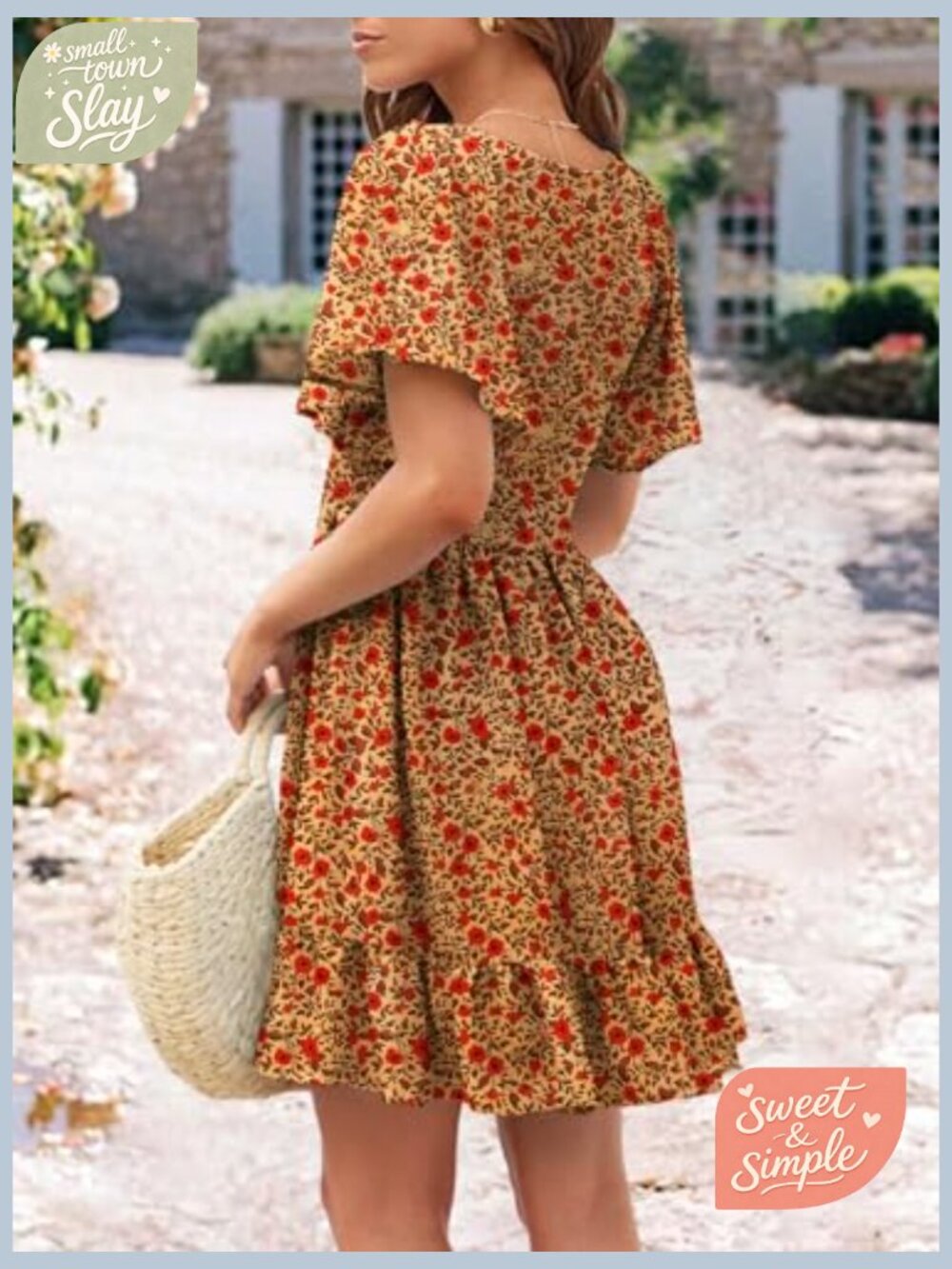 Smocked V-Neck Flutter Sleeve Sundress with Pockets - Picture 5 of 7